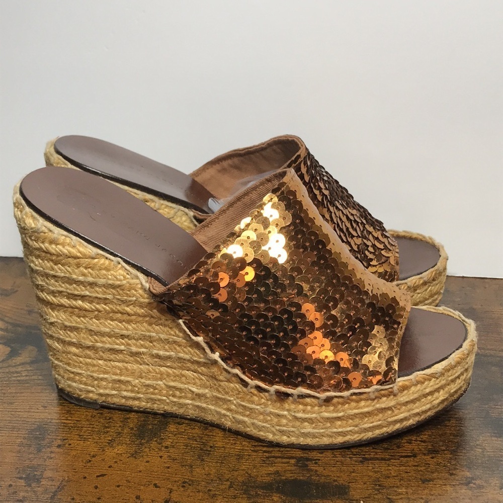Marc by Marc Jacobs Bronze Sequence Platform Wedge Slip On Sandals 37 /6.5-7 Y2K - Picture 3 of 14